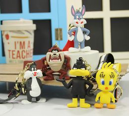 3D anime PVC cartoon character tasmanianDevil keychain keyring Bugs Bunny Daffy Duck Roadrunner Coyote keychain