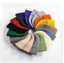 5pcs Spring winter woman man Fall Pure color Double knit hat with hem gilrs Fashion Beanies Skullies Chapeu Caps Cotton Gorros Wool warm Student couple To keep warm