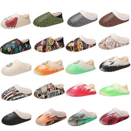 Cotton Slippers Warm Shoes Ordinary Cartoon Irregular Watercolour Graffiti Plush Indoor and Outdoor Couple's Winter Snow Boots Women's Men's Large EUR36-47