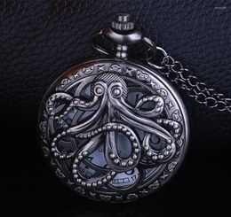 Pocket Watches Steampunk Hollow Quartz Octopus Half Women Gifts Necklace Chain Mens Fob