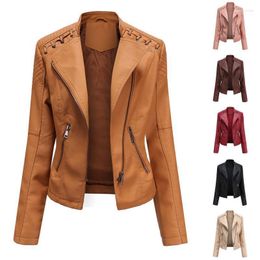 Women's Jackets Women's Chaqueta Cuero Mujer Leather Jacket Women Ladies Lapel Motor Coat Zip Biker Short Punk Cropped Tops Veste En