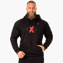 Men's Hoodies Black Casual Men Autumn Cotton Slim Sweatshirts Pullover Tops Gym Fitness Sportswear Coat Male Fashion Print Clothing