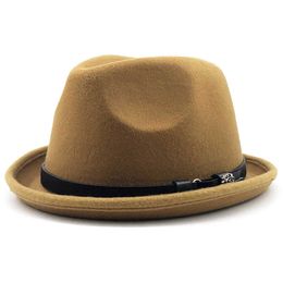 Beanie/Skull Caps Pork Pie Hat For Men With Belt Imitation Woolen Felt Fedora Hats Winter Autumn Church Roll Up Brim Fashion Luxury Woman Jazz Hat T221013