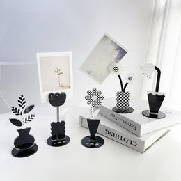 Home Decor CuteLife Nordic Black Flower Acrylic Po Holder Clip Dorm Bedroom Decoration Postcards Table Shelf Display Stand