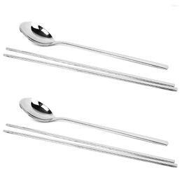 Flatware Sets 2pcs/set Stainless Steel Korean Chopsticks Spoon Engraving Patterns