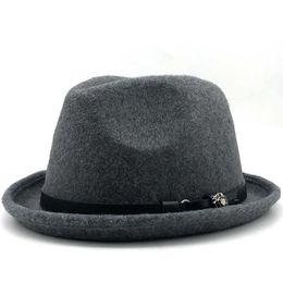 Beanie/Skull Caps Simple Men's Felt Fedora Hat for Gentleman Winter Autumn Church Roll Up Brim Homburg Dad Jazz Hat T221013