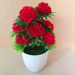 Decorative Flowers Artificial Bonsai Chrysanthemums Flower Fake Plant Pot Home Office Desktop Decor