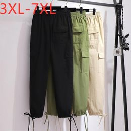 Pants 2022 Spring Autumn Plus Size Women Clothing Cargo For Large Loose Casual Cotton Green Black Pocket Trousers 7XL
