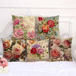Pillow Case Throw Pillows Cases Watercolour Rose Retro Flower Plant Cushion Cover 45x45cm Home Living Room Decoration Linen PillowCover Decor