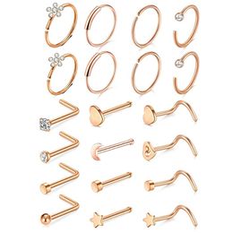 21pcs/set nose nail set body piercing accessories stainless steel silver nose ring rose gold Studs Eyebrow Tongue Ear Belly Hoop Rings Jewelry