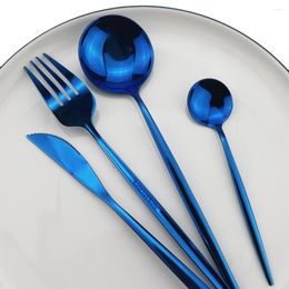 Dinnerware Sets Elegant And Noble Blue Cutlery Set Tableware 304 Stainless Steel Knife Fork Spoon Silverware Flatware