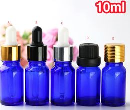 10ml Empty Mini Blue Glass Dropper Bottle Esstenial Oil Small Eye With Black Gild Silver Cap SN550