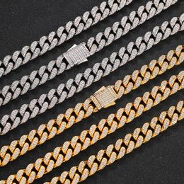 12mm White Gold Plated Bling CZ Diamond Cuban Chain Necklace Punk Hiphop Rapper Street Jewellery for Men