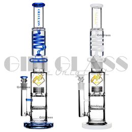 18 inches hookhas Straight Double Percolator Bong with Glycerin Freezable Coil Tube bong glass water pipe build a bubbler smoking heady