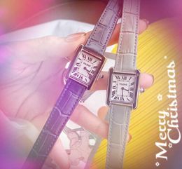Tank Series Women Small Quartz Watches 31mm Stainless Steel Case Square Roman Dial Watch Genuine Leather Belt Classic Wristwatches reloj de lujo