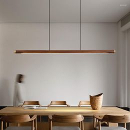 Pendant Lamps Chandelier Modern LED Lights Simple Restaurant Bar Solid Wood All Copper Creative Study Wooden Long Strip Decorative