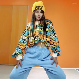Stage Wear Modern Dance Clothes For Girls Jazz Sweatshirt Gogo Costume Hip Hop Clothing Women Long Sleeve Letters Tops Outfit XS2992