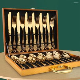 Dinnerware Sets Relief Tableware Set European Style Stainless Steel Steak Knife Fork And Spoon Cross-border Western Gift Box 24 PIECE