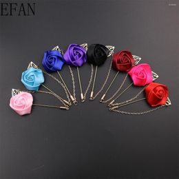 Brooches Korean Cloth Rose Flower Gold Leaves Brooch Pin Fabric Long Needle Lapel Shirt Shawl Scarf Buckle Coat Badge For Women Men
