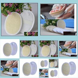 Bath Brushes Sponges Scrubbers 10X14.5Cm Natural Loofah Pads Oval Shaped Exfoliating With White Terry Cloth Remove The Dead Skin Dhedt