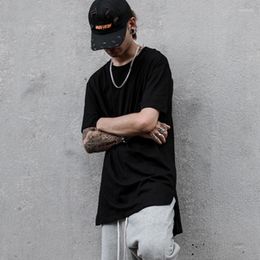 Men's Casual Shirts Hip Hop Tide Brand Front Short Back Long Solid Colour Split T-shirt Men's High Street Loose Wild Simple O-neck