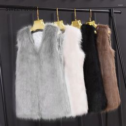 Women's Fur Est Autumn Fashion Faux Coat Ladies Sleeveless Slim Vest Women Jackets Outerwear Waistcoat Black Grey 2022