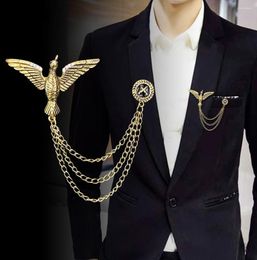 Brooches Retro Tassel Chain Bird Brooch For Men's Suit Seagull Eagle Angle Wing Pins And Shirt Collar Accessories