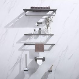 Bath Accessory Set Gunmetal Grey Bathroom Accessories Robe Hook Platform Paper Hanger Toilet Brushed Holder Corner Storage Shelf Towel Bar