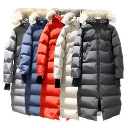 Женская длинная пуховая куртка Канада Северная зима пальто с капюшоном настоящий волчий воротник утепленные куртки женские 5 класс защиты от холода Xs-xl