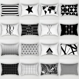 Pillow 30x50cm Black & White Simple Lumbar Case Modern Nordic Geometric Print Cover Home Sofa Car Chair Pillowcase Decor