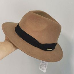 Berets Fall Winter Womens Felt Hat Wool Fedoras Big Brim Hats For Women British Style Vintage Lady Flat Jazz Cap
