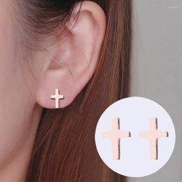 Stud Earrings Simple Stainless Steel Cross Women Punk Black Gold Silver Colour Small Tiny Earring Party Jewellery Drop