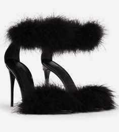 Zapatos de sandalias de mujeres de lujo Keira Barocco-Heel Correa de pluma Negra Tallones Baroquel Tacones de novia Partes de carbono Sexy Gold Plated Eu35-43