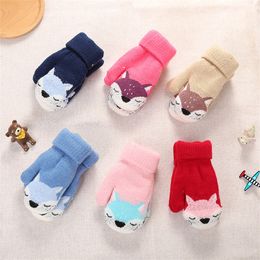 Children Mittens Gloves Cartoons For 1-3years Old Girls Boys Little Fox Winter Double-layer Knitted Wool Plus Velvet Warm Gloves 20221014 E3