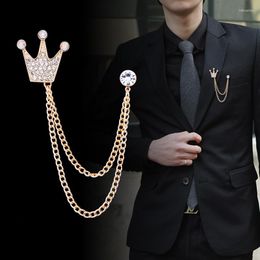 Brooches High-grade Korean Men's Metal Small Tassel Crown Brooch Jewelry Luxury Corsage Simple Lapel Pin Badge Men Accessories