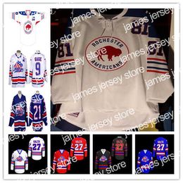 College Hockey Wears Custom Rochester Americans 하키 저지 John Peterka Jack Quinn Michael Mersch Arttu Ruotsalainen Ethan Prow Brandon Biro Sean Malone Linus