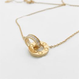 Gold luxury necklace chains necklace designer for women dress long chain jewellery gifts screw have love necklaces double ring diamond necklaces cjewelers AOM