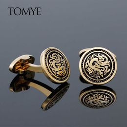 Cufflinks Men Fashion Round Gold Dragon Formal Business Dress Shirt Cuff Links for Wedding Gifts