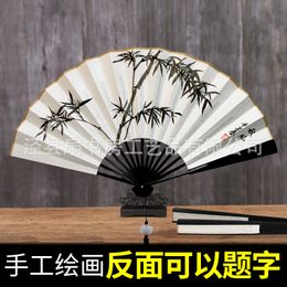 Chinese folding fan birthday and business presents bamboo flower male female white wedding party train suvenior handcraft handmade Customised Chinese style