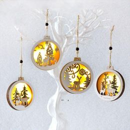 New Christmas decoration wooden elk creative pendant with light pendant gift GCB16323