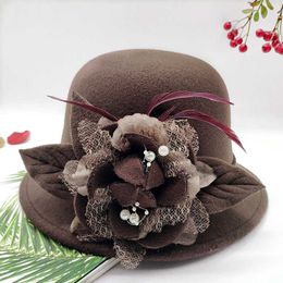 Beanie/Skull Caps Women Fashion Elegant Fedoras Hat French Style Painter Cap Vintage Warm Party Top Feather Flower Ornament Billycock T221013