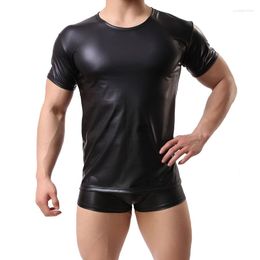 Men's T Shirts Faux Leather Men Tops Sexy Hip Hop T-Shirts Tees Nightclub Clubwear Erotic Lingerie For Fitness Undershirts S-XXL