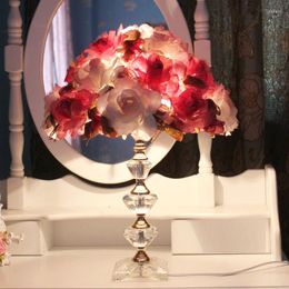 Table Lamps European Crystal Desk Lamp Bedroom Red Light Flower Shade Romantic Wedding Room Modern