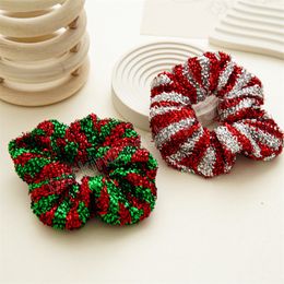 Christmas Red And Green Scrunchie Shiny Striped Hair Accessories Glitter Elastic Hair Bands New Bling Ponytail Holder