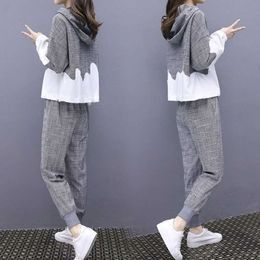 Women's Two Piece Pants 2021 Spring Autumn New Women Fashion Color Matching Sports Suit Long Sleeve Hooded Top High Waisted Pants Two-piece Set Y657 T221012