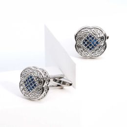 Cufflinks for Men Luxurious Blue Zircon Square Silver Color Tuxedo Dress Shirt Cuff Links for Groom