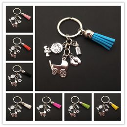 1 Pack Cute Stroller Bottle Key RingsTassel Keyrings Mom Cradle Themed Keychains Mother's Day Souvenir Jewellery