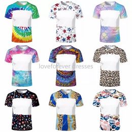 New 31 Patterns Sublimation Blank Leopard Bleached Shirts Heat Transfer Printed 95% Polyester T-Shirts for Adult and Children wly935