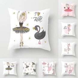 Pillow 45x45cm Beauty Dancing Girl Print Pillowcase Peachskin Cute Cartoon Sofa Seat/Back Cover Home Room Decor Case