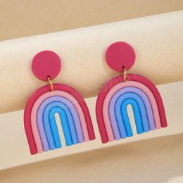 Rainbow Colored Soft Clay Dangle Earrings For Women Geometric U Shape Drop Earrings Girls Jewelry Gifts Temperament Earring